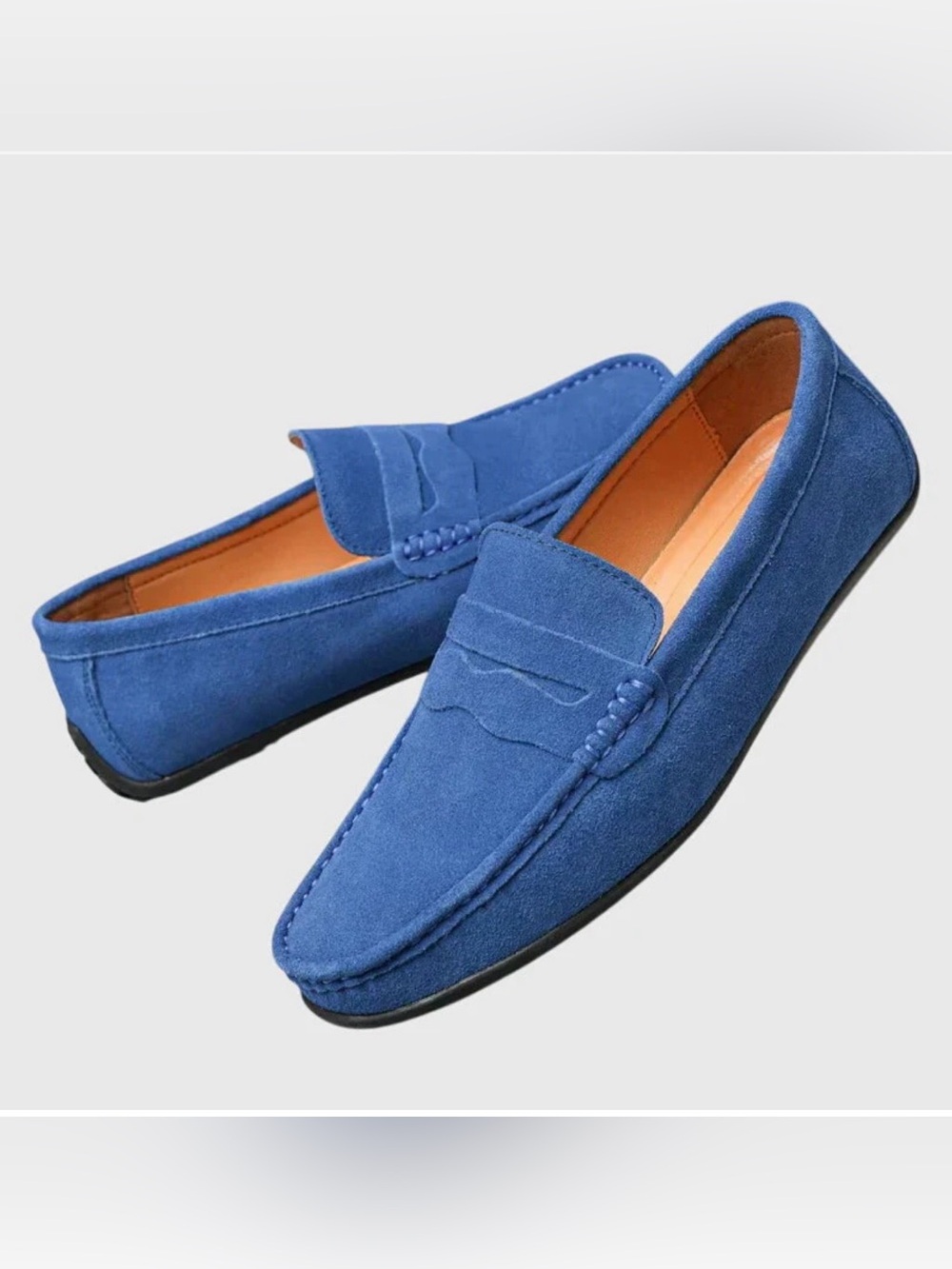 Women's Blue Suede Penny Loafers COMFORT